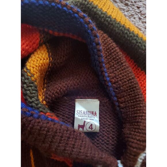 Sisandina Handicrafts Andes Appliques Embroidery Zip Knit Hoodie, Kids Size 4 - Picture 2 of 12